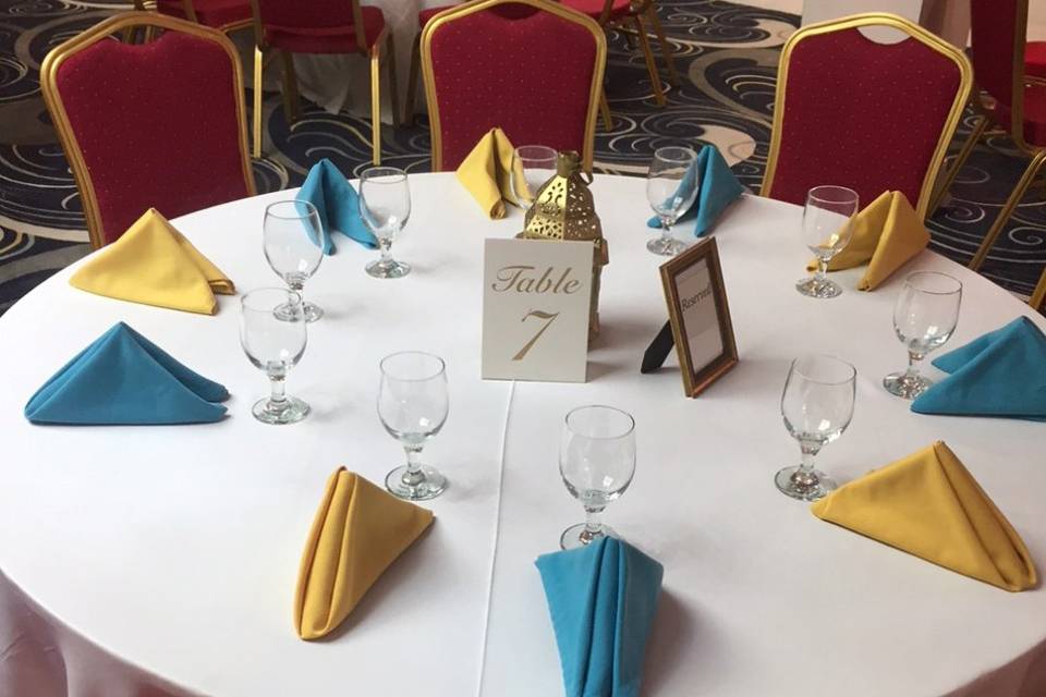 Blue and yellow napkins