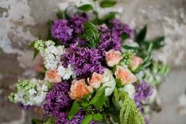 Lilac and peach spray rose bridal bouquet