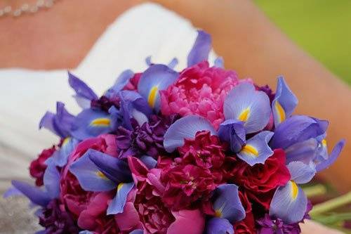Iris and magenta peony bridal bouquet