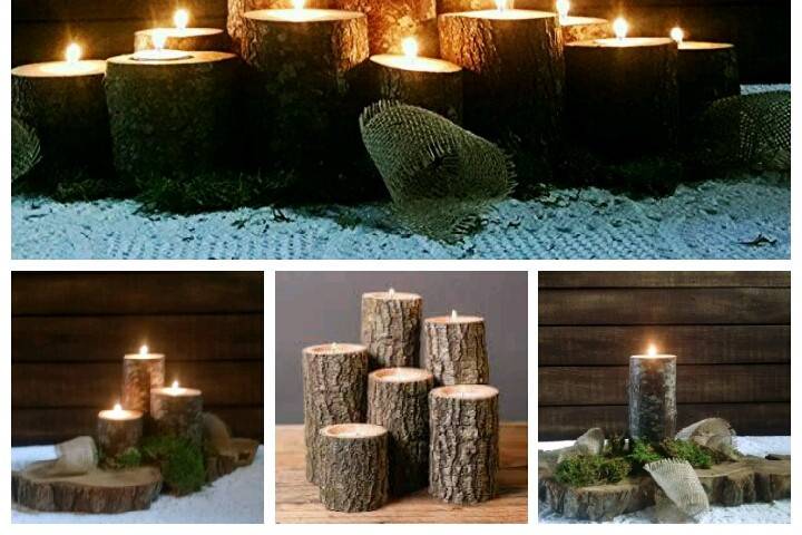 Log tealight holders, great as a group or individual.