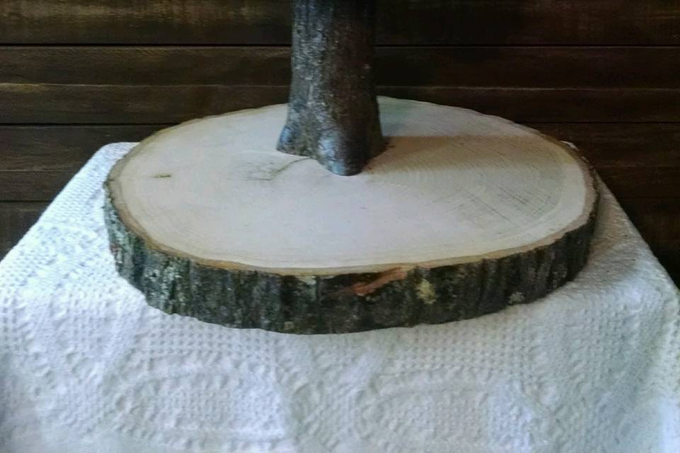Three tier log slab stand. Approximately 24