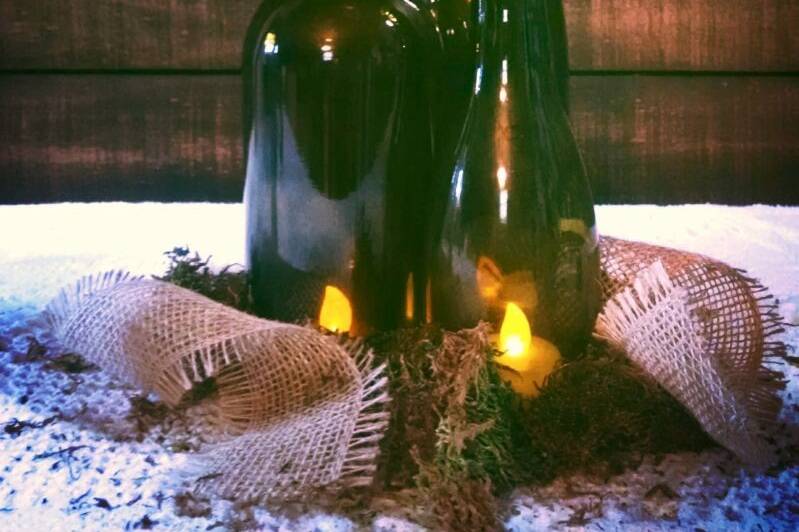 Cut wine bottles. Perfect for that vineyard reception.