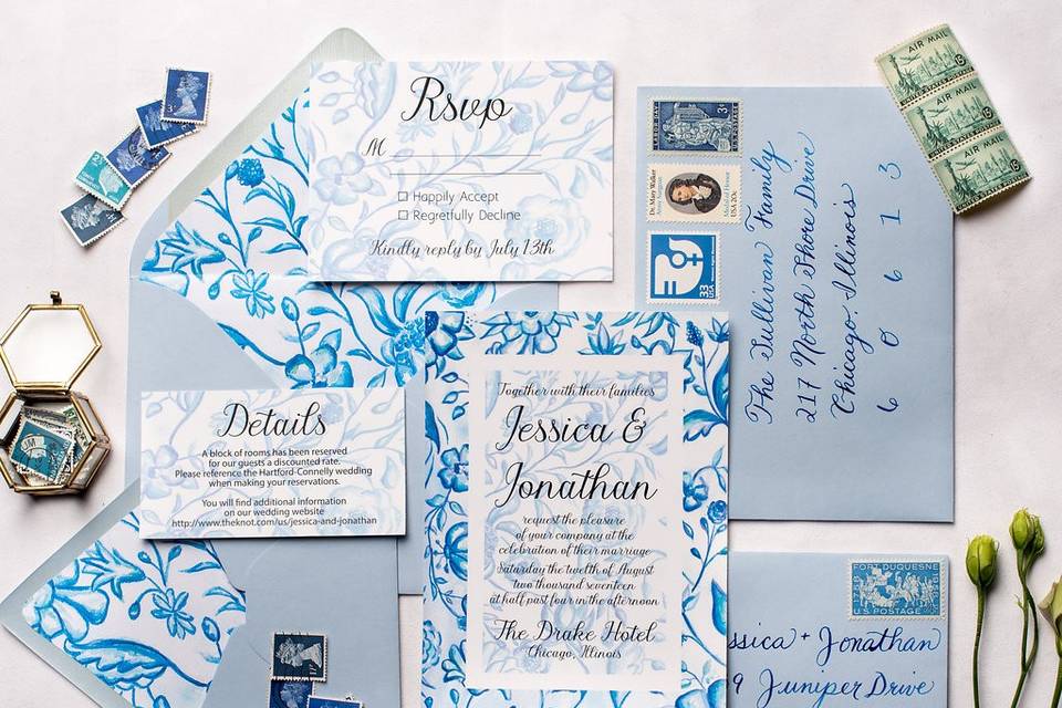 Blue Toile Invitation Suite