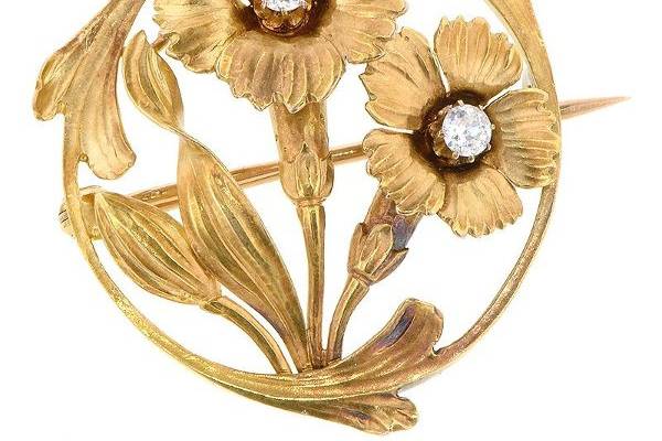 Art Nouveau Diamond Flower Brooch