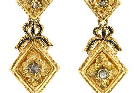 Victorian Rose Cut Diamond and Enamel Earrings