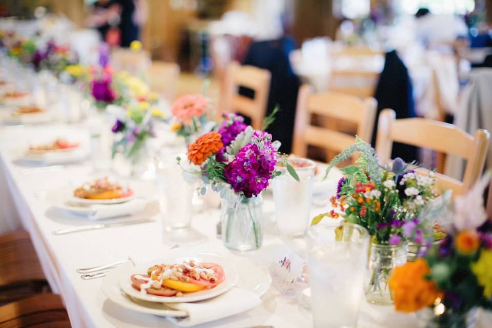 Table setting and floral centerpieces