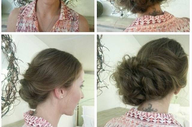 Loose side twist braid melting into a messy side updo. Perfect for any bridesmaid or bride.