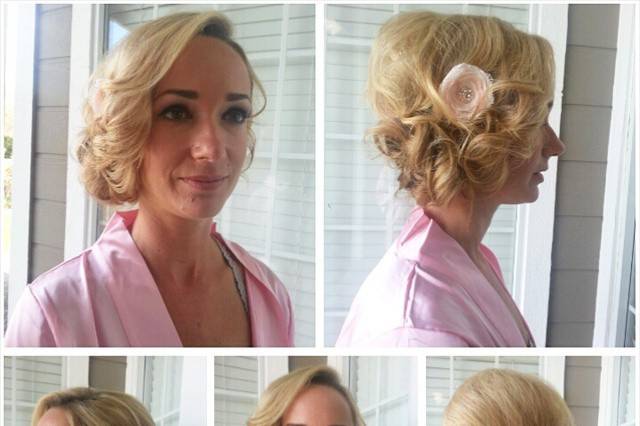 Beautiful maid of honor soft side updo with accent flower.