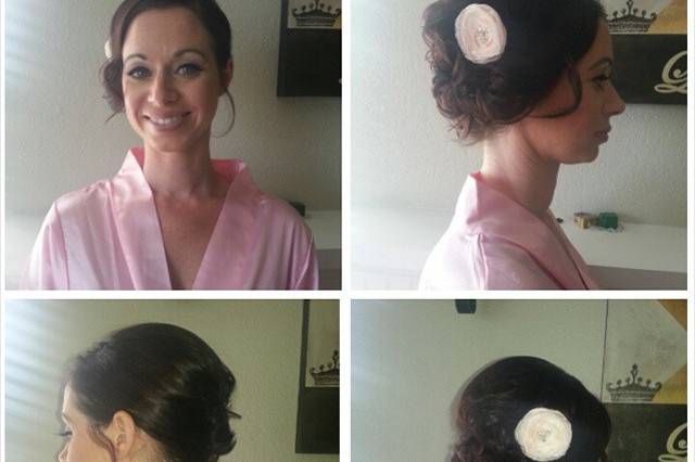 This bridesmaid was so ecstatic that I was able to get her short A-line into a pretty side swept updo.