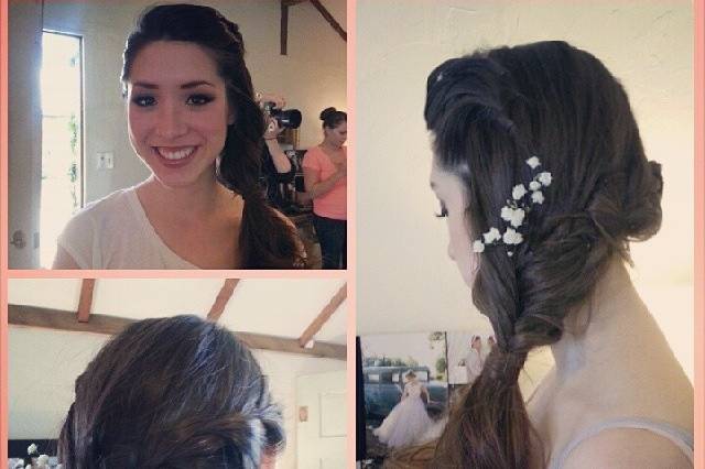 Double side braid with accent baby breath.