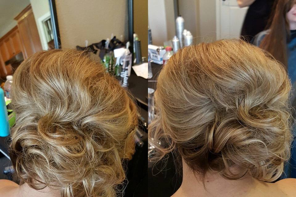 I did a simple low updo to accent her gorgeous curls and give her an age appropriate style.