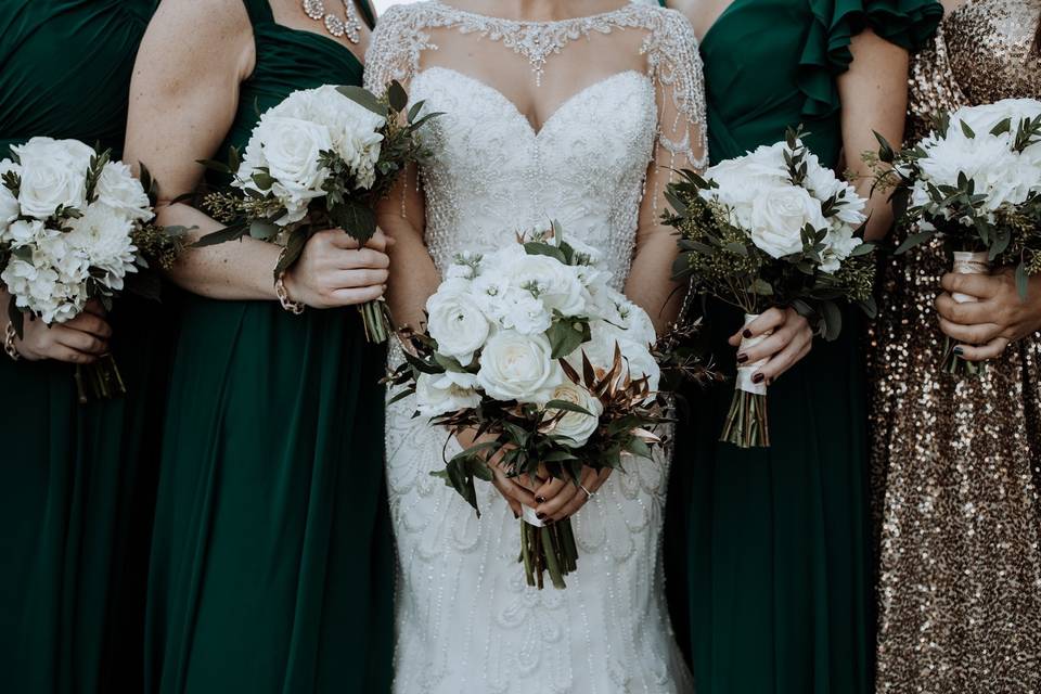 White matching bouquets