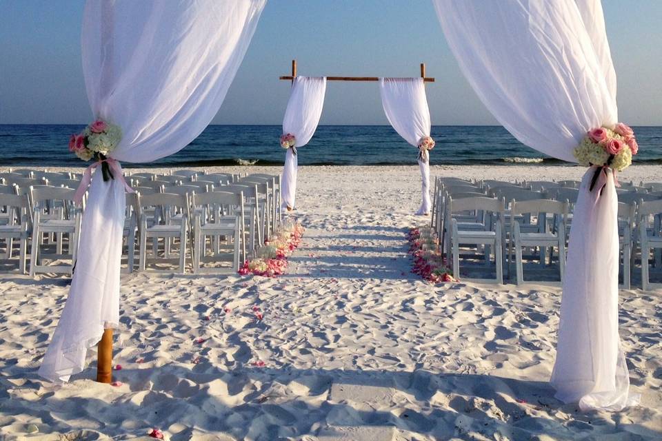 Beach wedding ceremony set-up