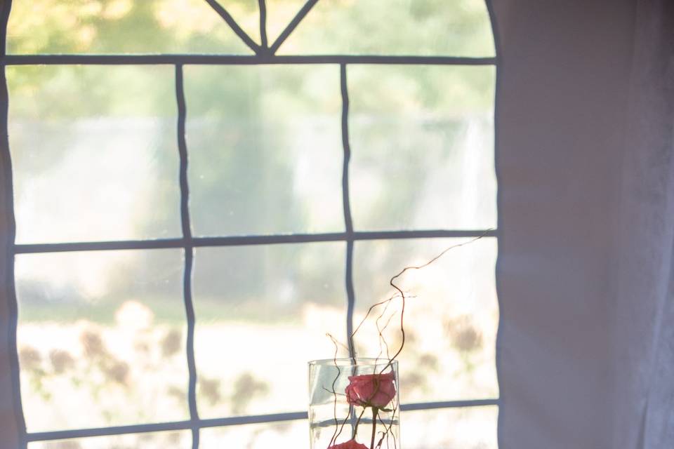 Table setup with flower centerpiece