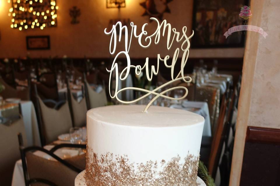 Winter wedding cake. All buttercream with edible gold sprinkles