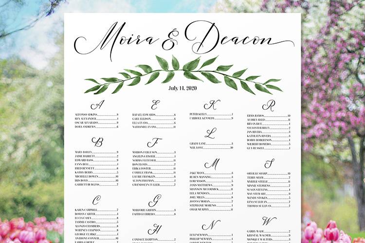 Watercolor Vines Seating Chart