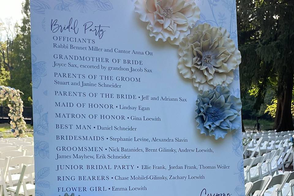 Program board for the ceremony