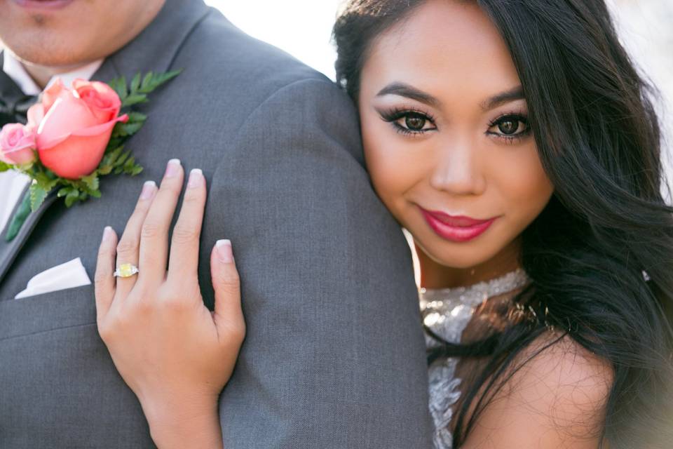 Bride hugging her groom