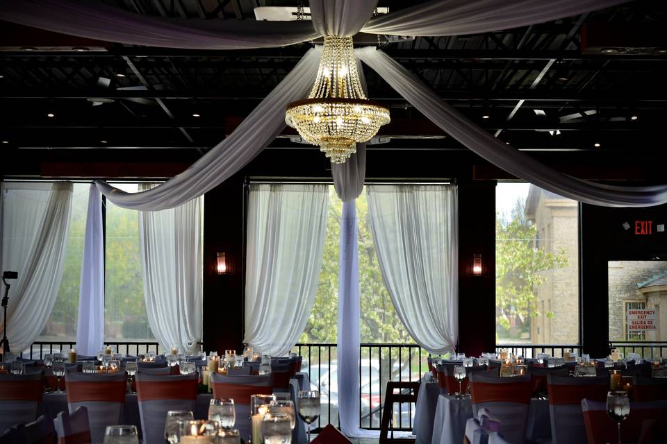 Drapes and Chandelier