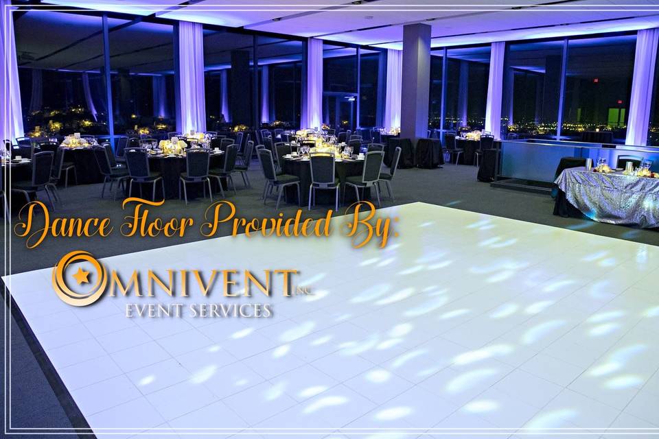 Our white dance floor. We, also, can provide same up lighting.