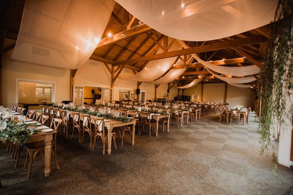 Tent Drape, farm tables,chairs