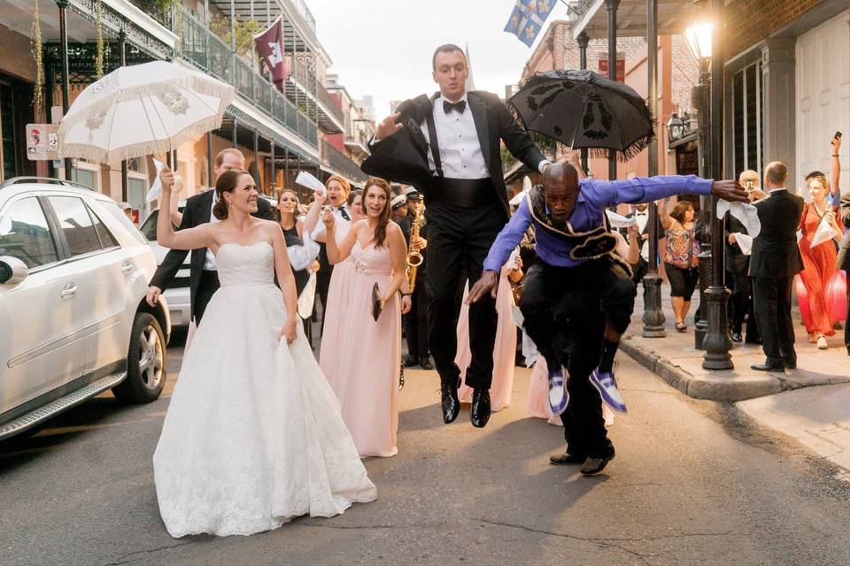 Wedding recessional in the city streets