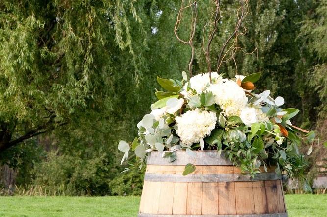 Barrel and flowers