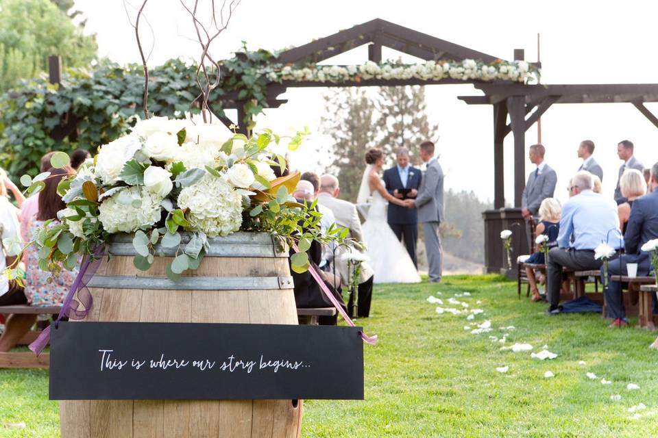 Barrel and flowers