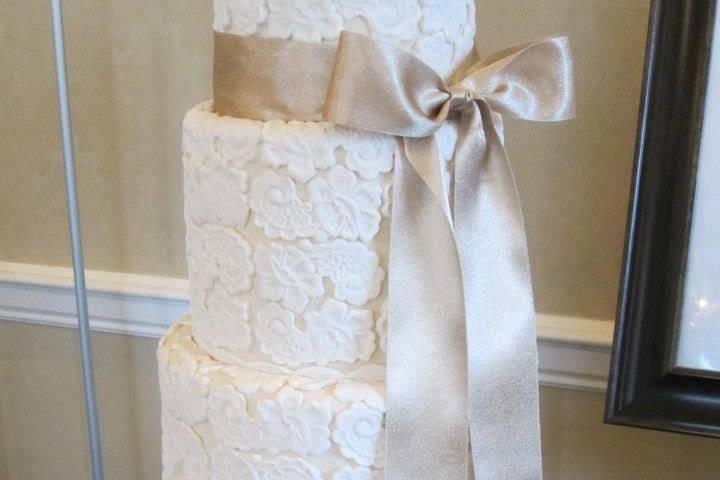 Vintage, Elegant, Fondant Laced Cake with an Extra Large Bow