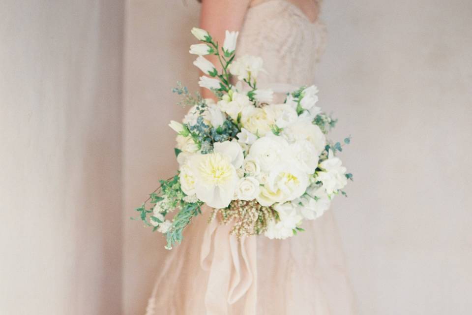 Gown and bouquet