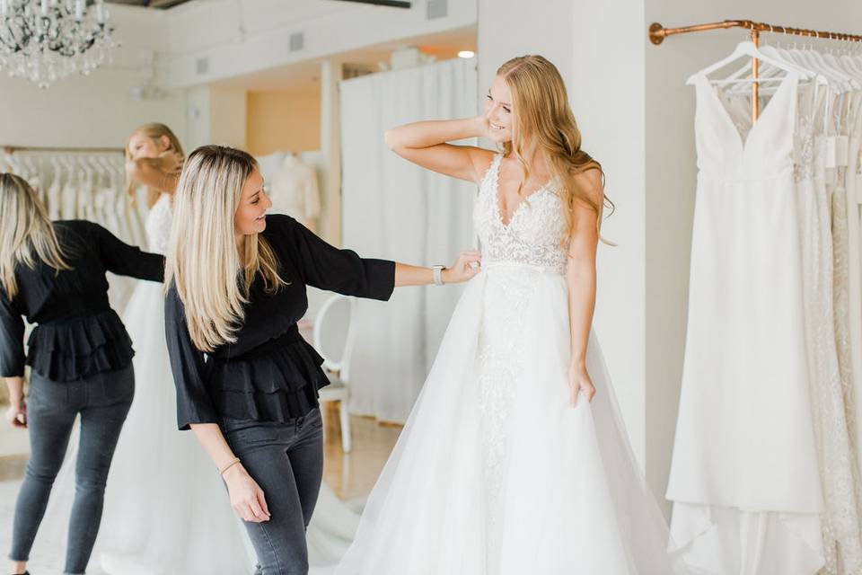 A wedding gown fitting