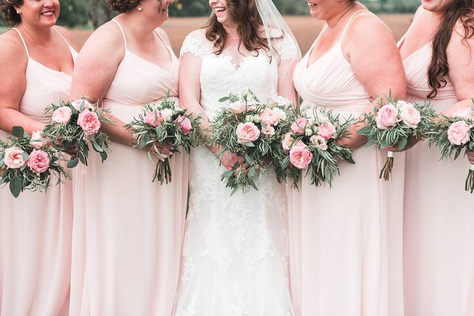 A bride with her bridesmaids.