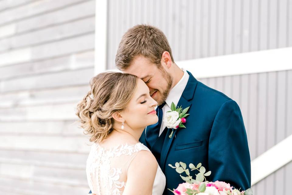 Bride and groom at silo