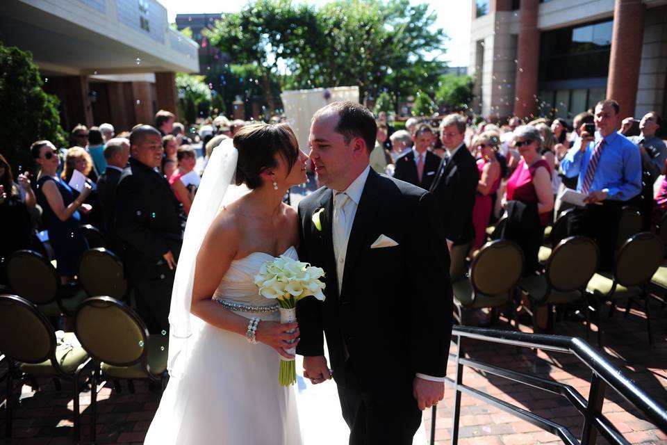 First kiss as newlyweds