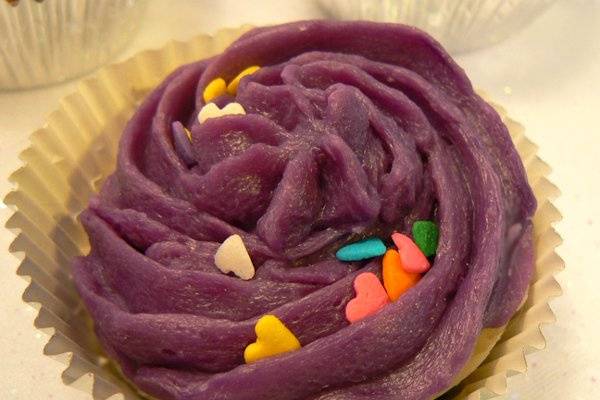 Soap cupcake in purple with confetti.