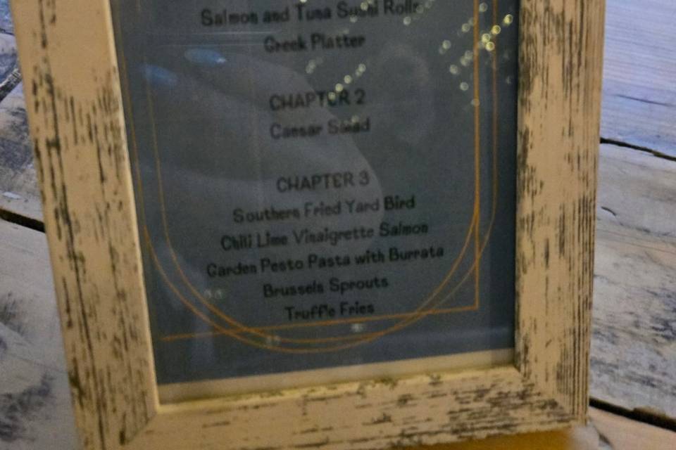 Rehearsal dinner menu