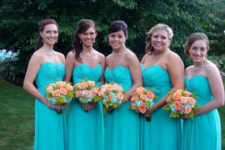 Bridesmaids in blue