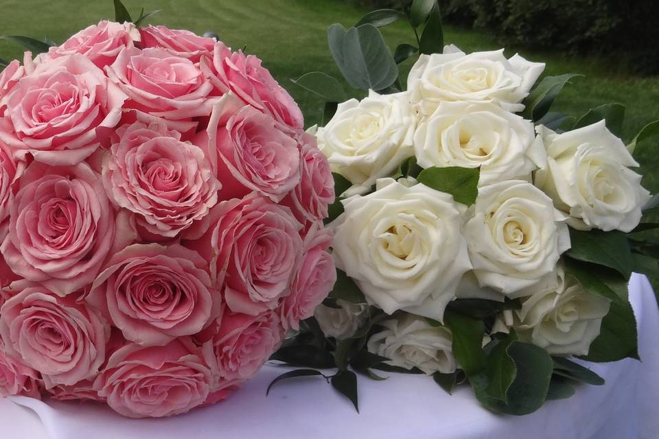 Pink and white bouquets