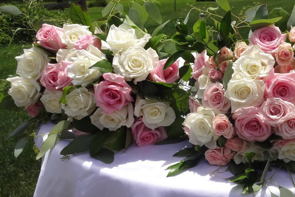 Pink and white arrangements