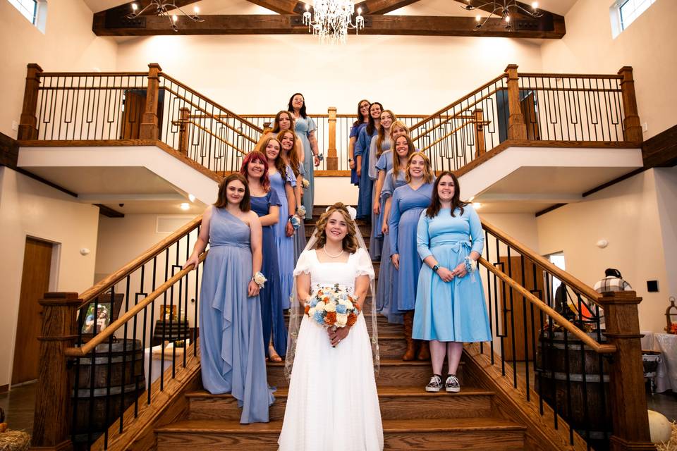 Bride & maids on Stairs