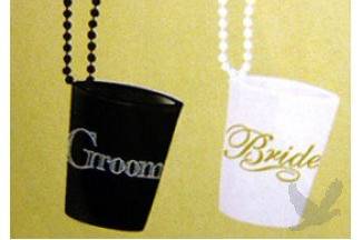 Wearable Bride and Groom Shot Glasses.