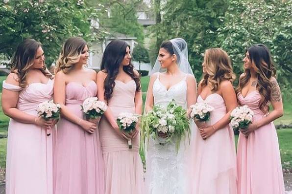 Bridesmaids styled in our Studio in shades of blush.
