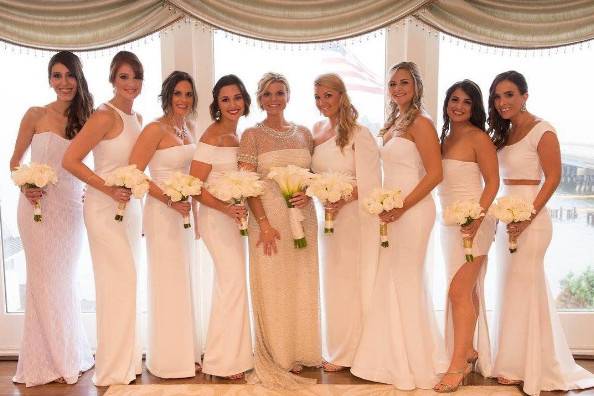 Bridesmaids in all white! Styled in our Studio in various styles, fabrics and dresses!
