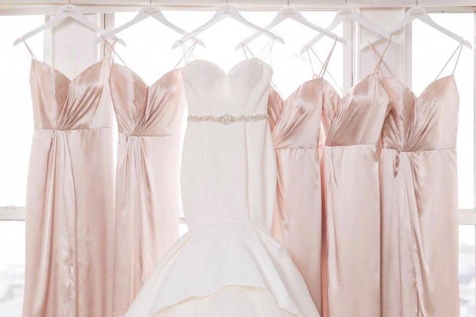 Love these BariJay sweetheart neckline gowns with spaghetti straps! Styled in our Studio.