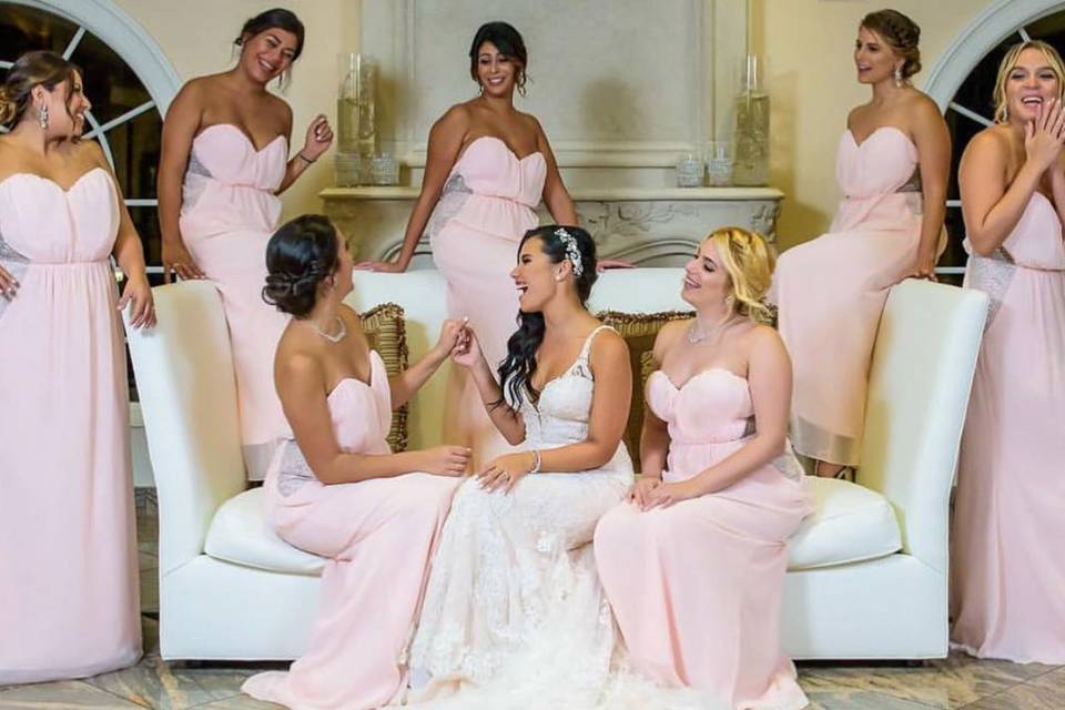 Pretty in pink with just a little bit of lace! Strapless gowns styled in our Studio.