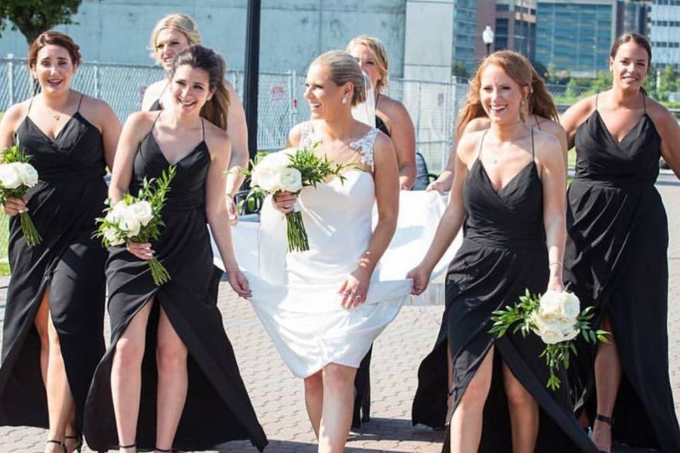 Love black for bridesmaids! BariJay gowns styled in our Studio.