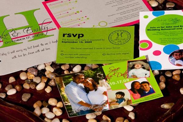 Save the Dates, Programs, RSVP Cards, Invitations, Rehearsal Dinner Invites