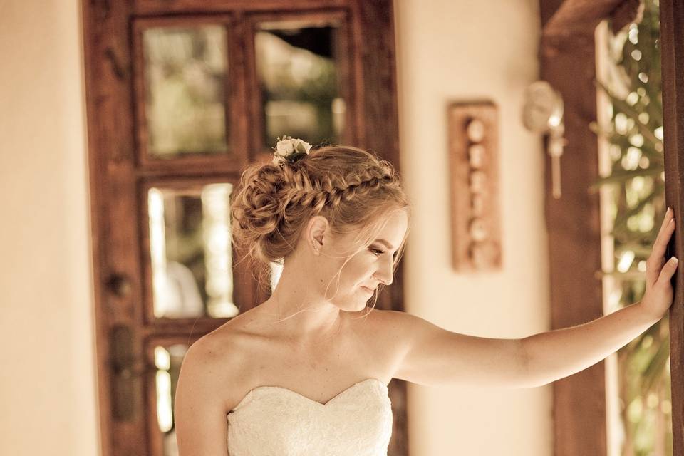 Bridal dress and bouquet