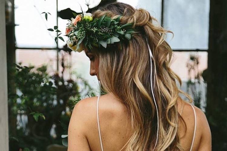 Bridal gown and flower crown