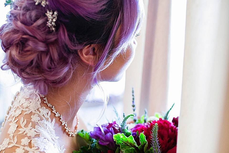 Purple bridal updo